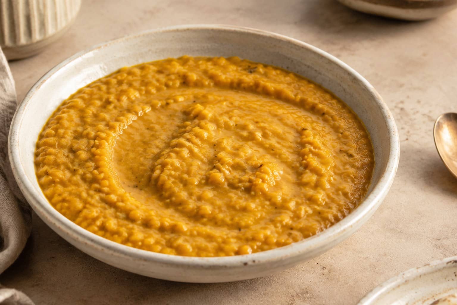 Skål med cremet linsedahl toppet med koriander