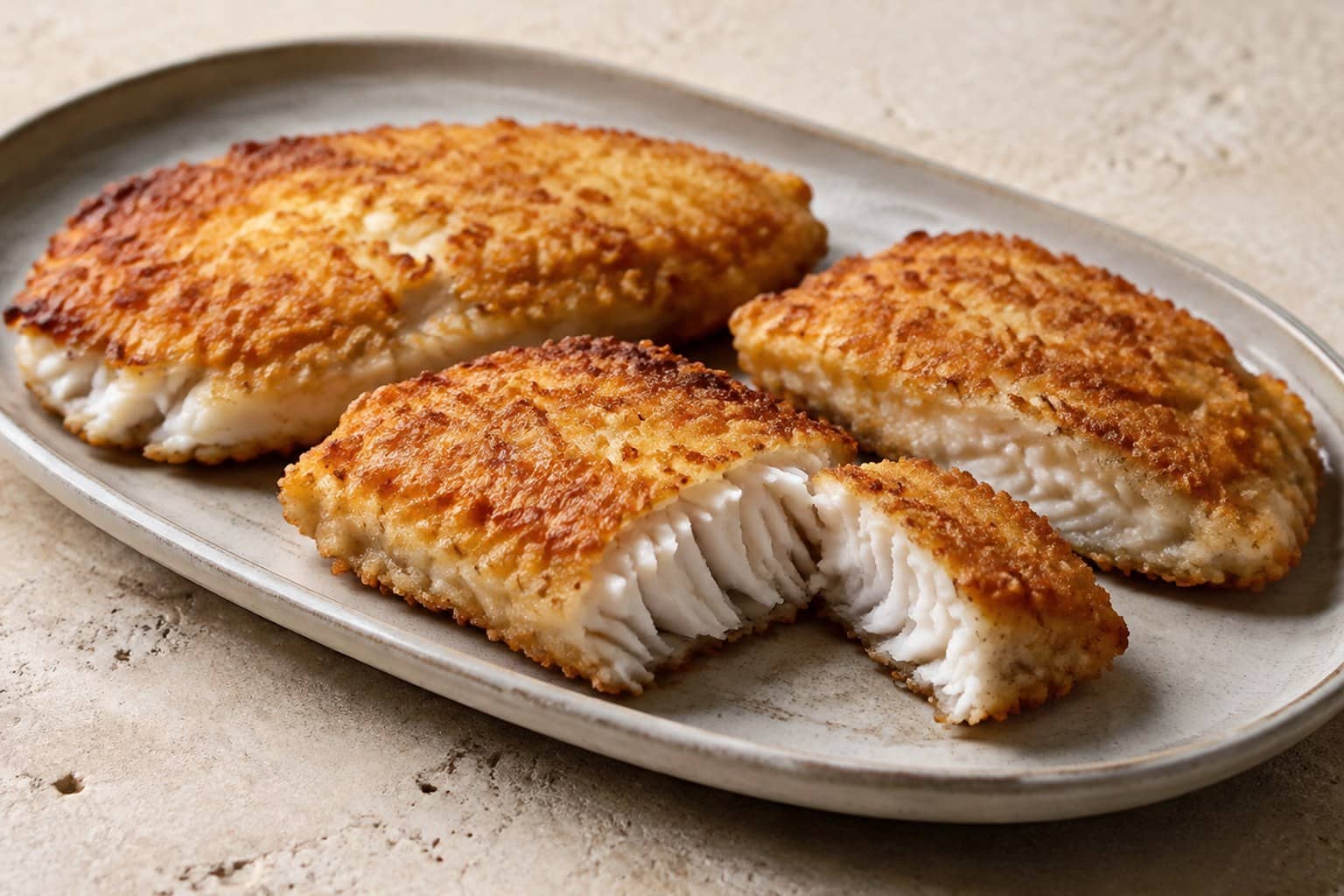 Sprødstegt paneret fiskefilet med en citronbåd