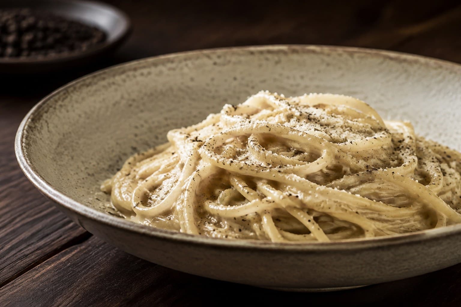 Cremet spaghetti cacio e pepe med pecorino og sort peber