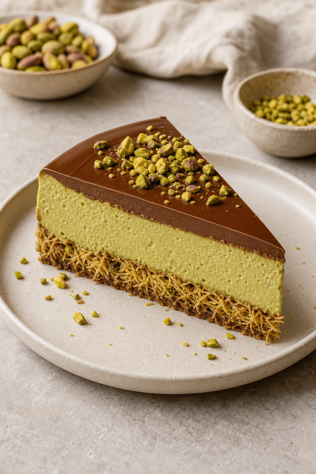 Cremet Dubai-chokolade cheesecake med pistacie og chokolade