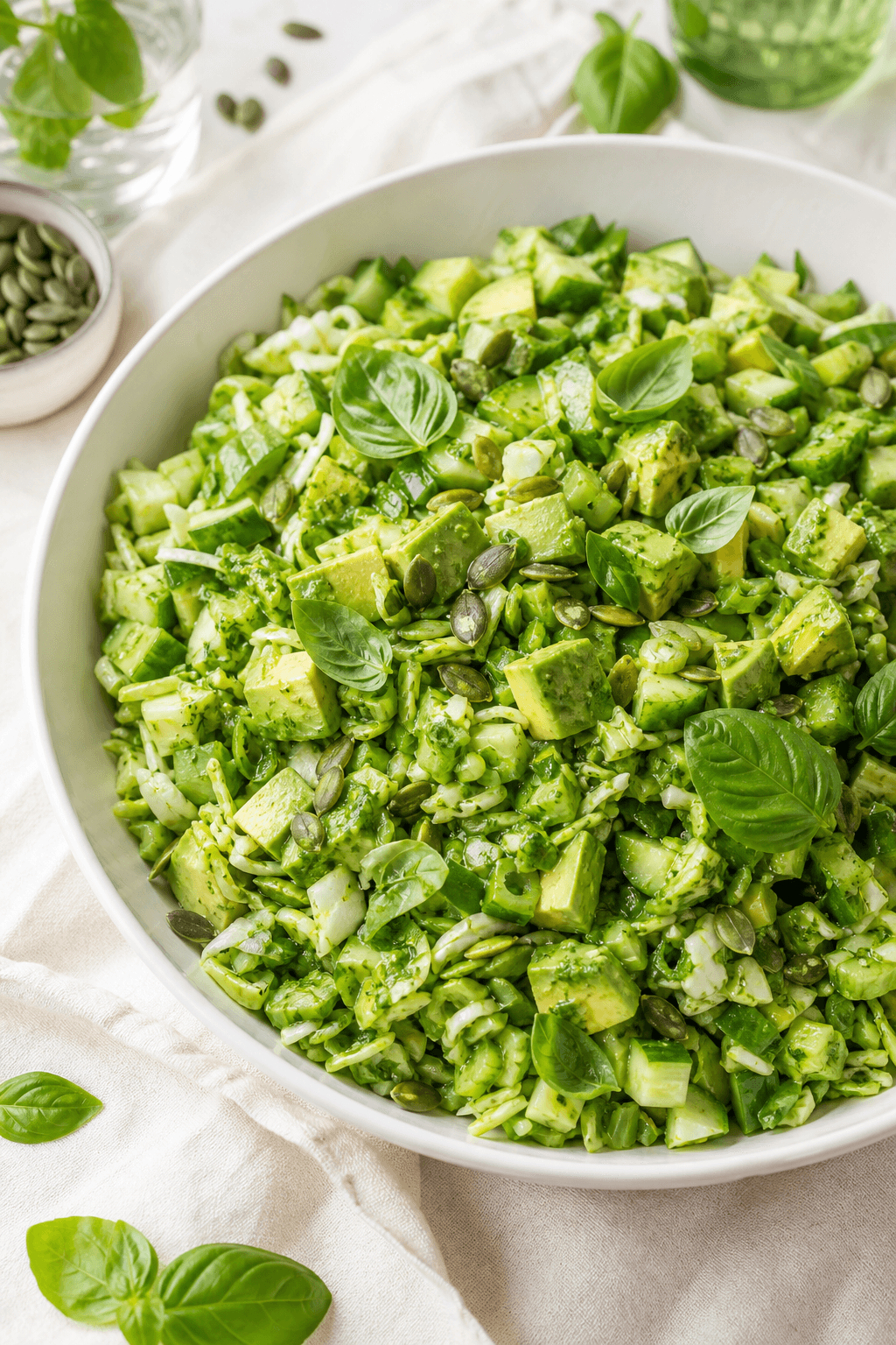 Grøn green goddess-salat med avocado og urtedressing