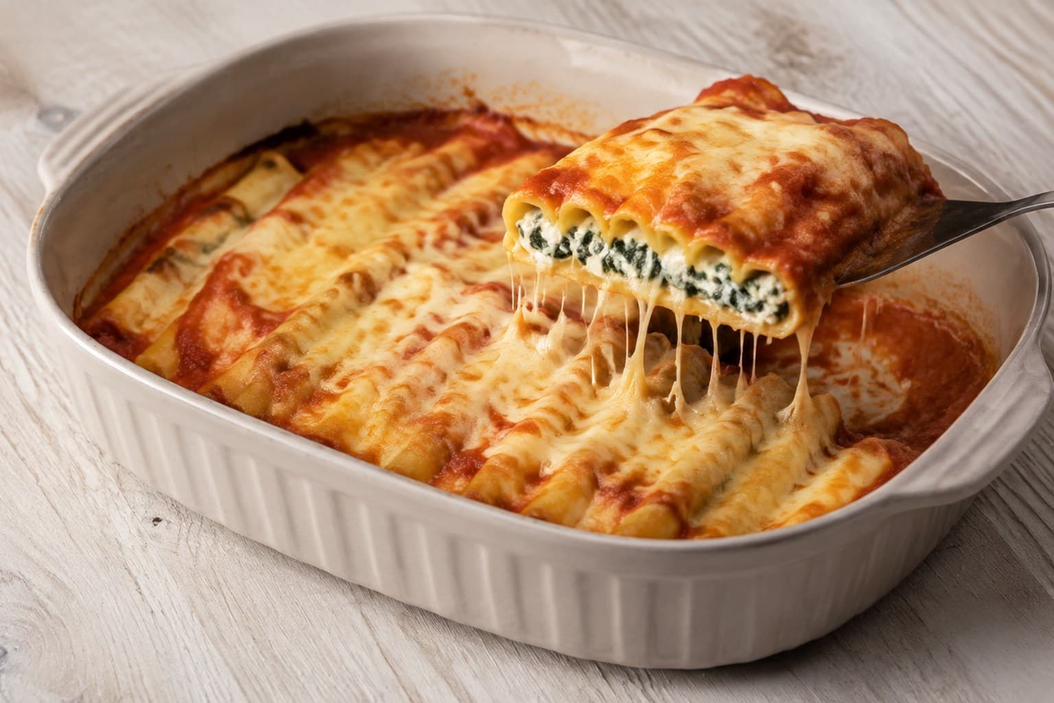 Spinat & Ricotta Cannelloni til Fødselsdagsmiddagen anrettet og klar til servering