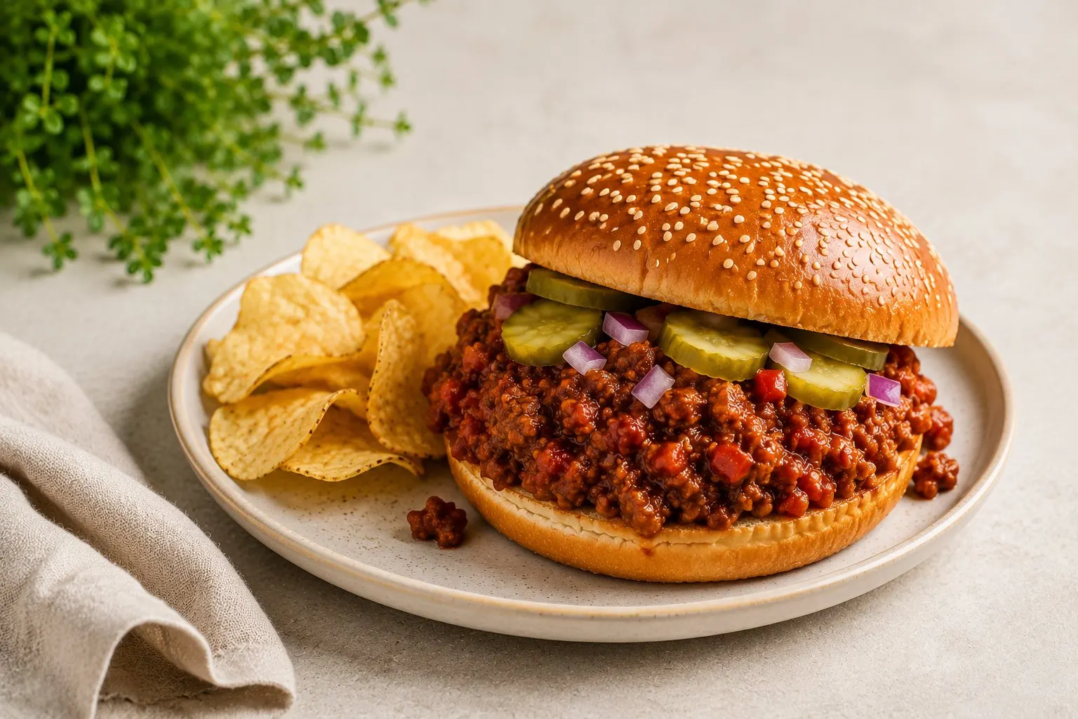 Burgerbolle fyldt med sloppy joe kødsauce